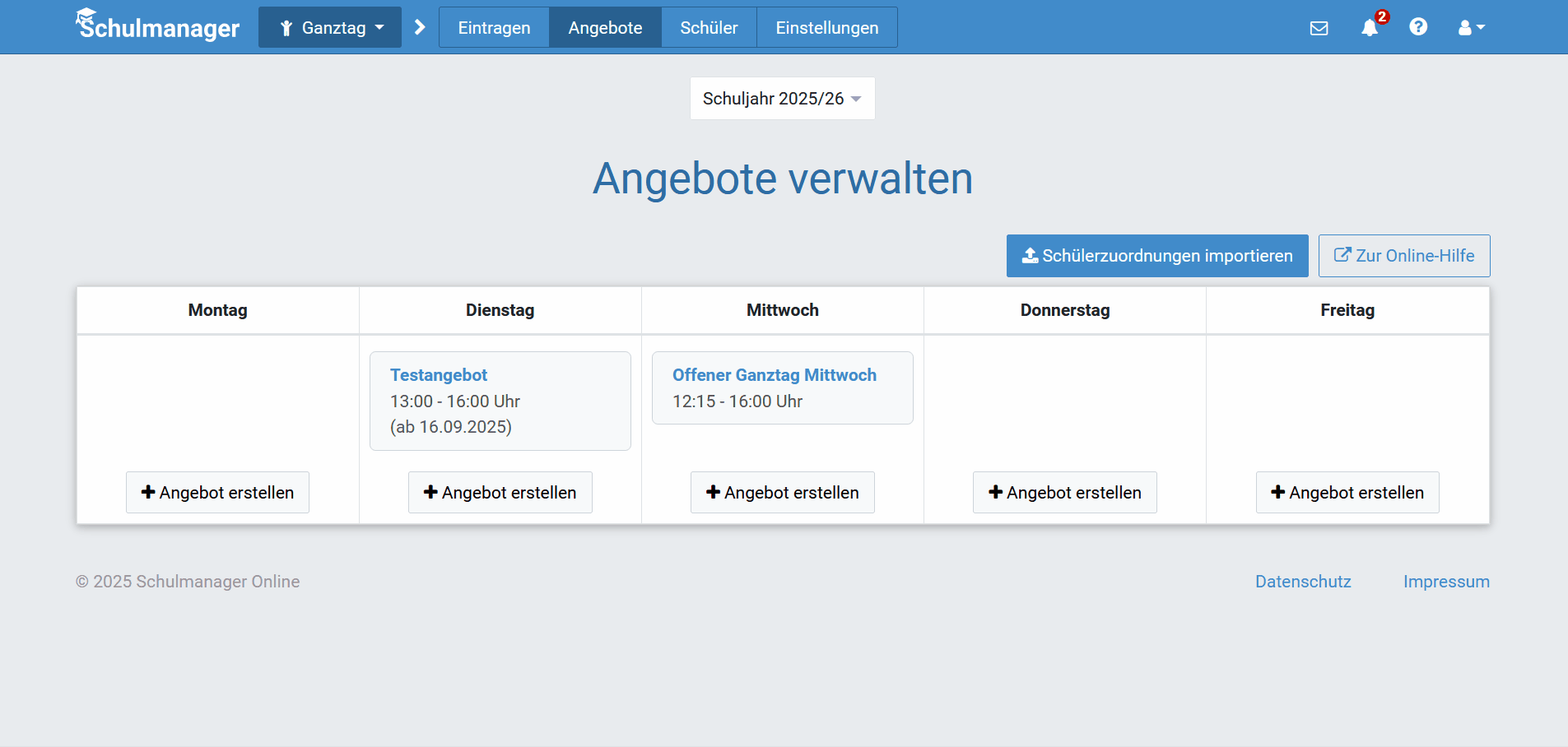 Ganztagsangebote vergangener Schuljahre kopieren
