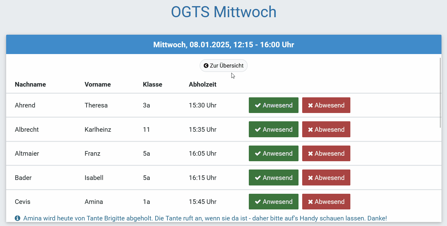 Anwesenheit im Modul Ganztag erfassen