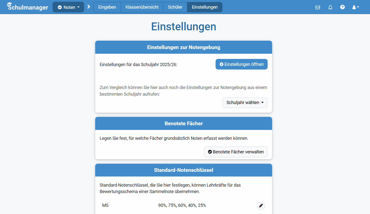 Benotete Fächer definieren