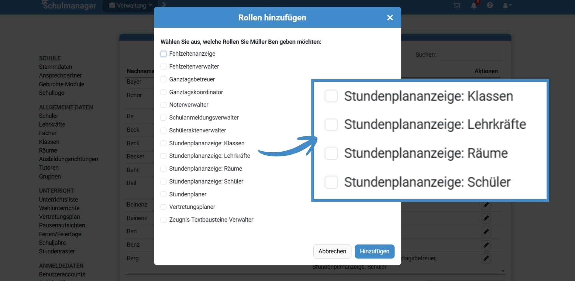 Neue Rollen für die Stundenplananzeige