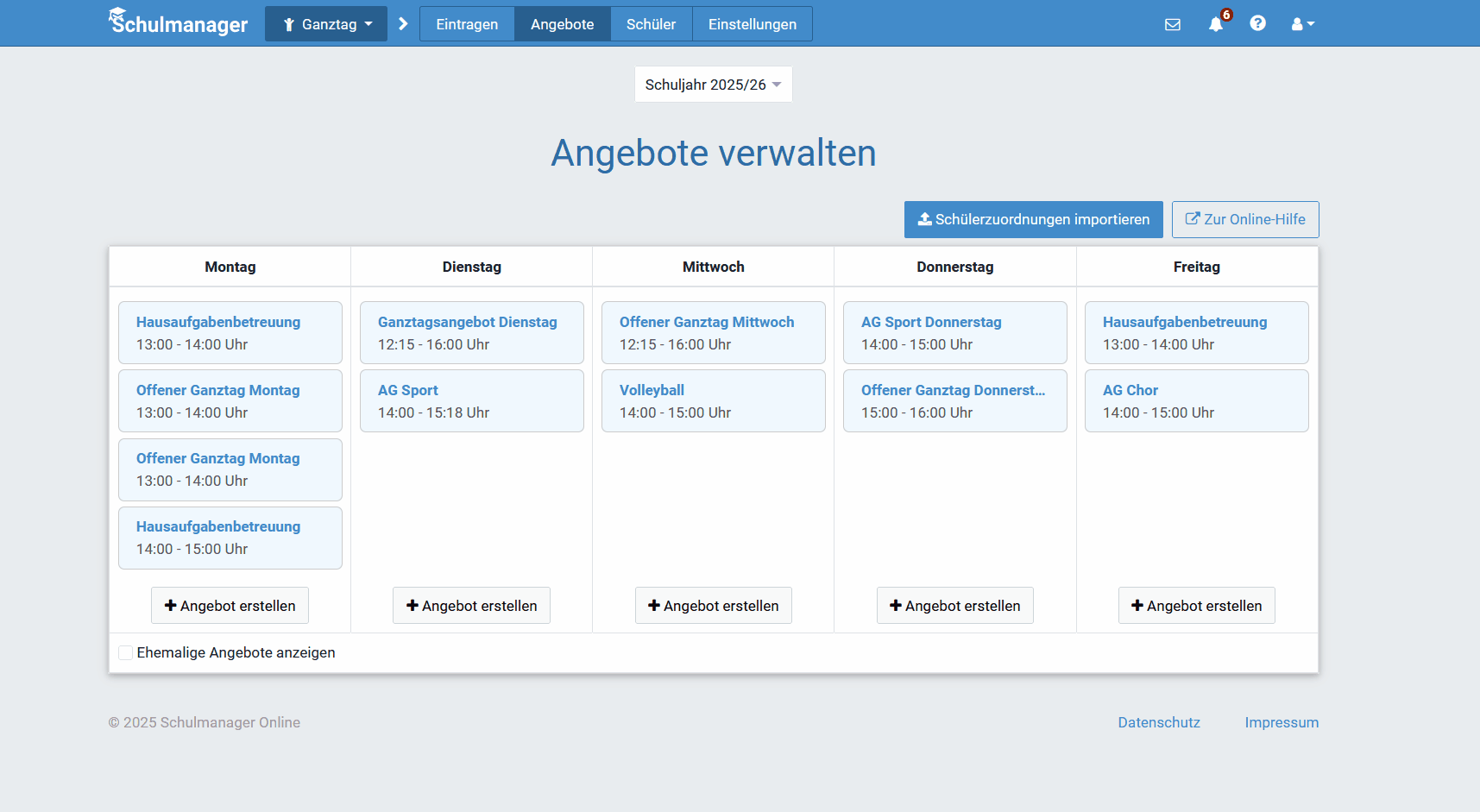 Ganztag: Schülerzuordnung beim Angebot für einen Zeitraum festlegen