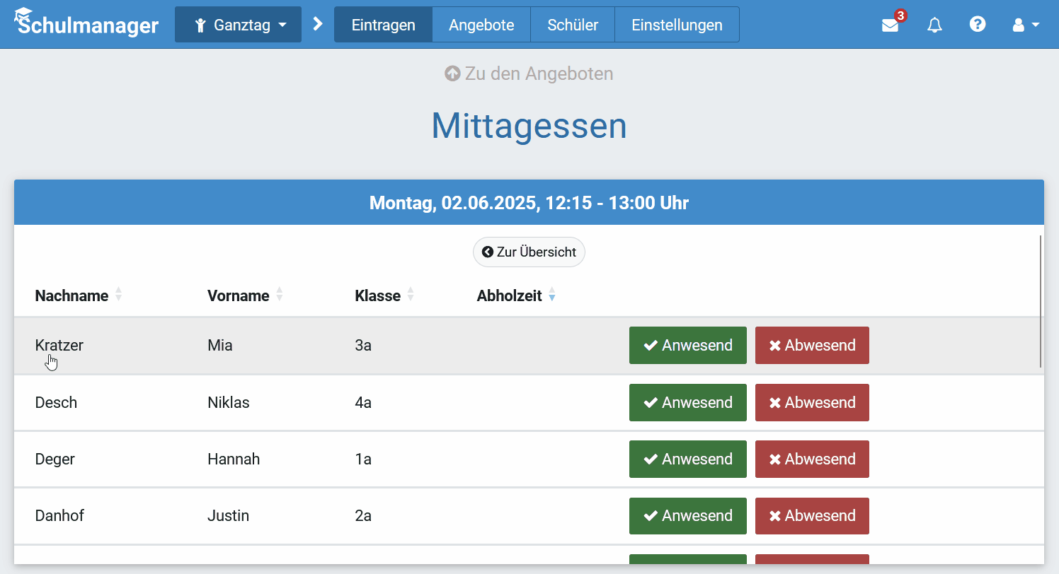 Schülerlisten im Modul Ganztag im Schulmanager sortieren