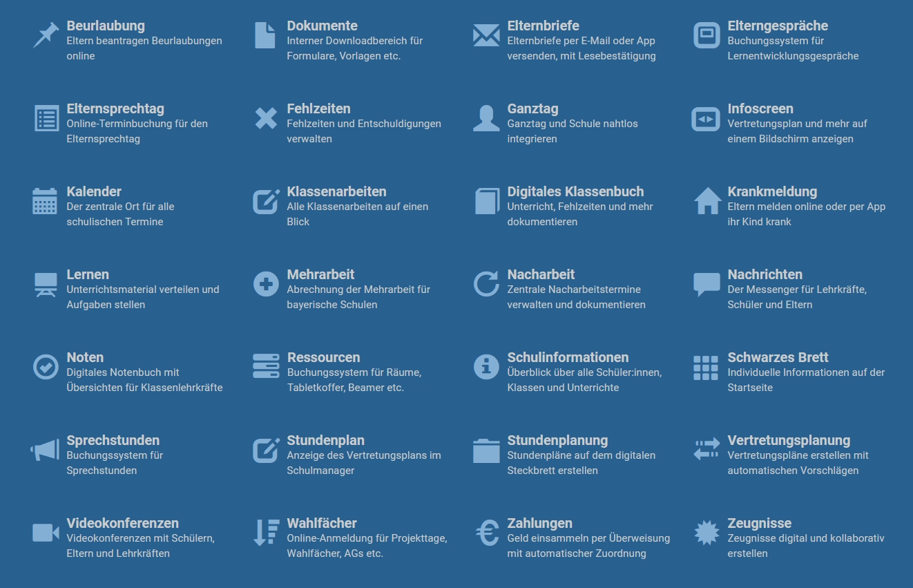 Modulübersicht von Schulmanager Online