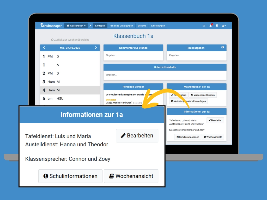 Informationen zur Klasse im digitalen Klassenbuch