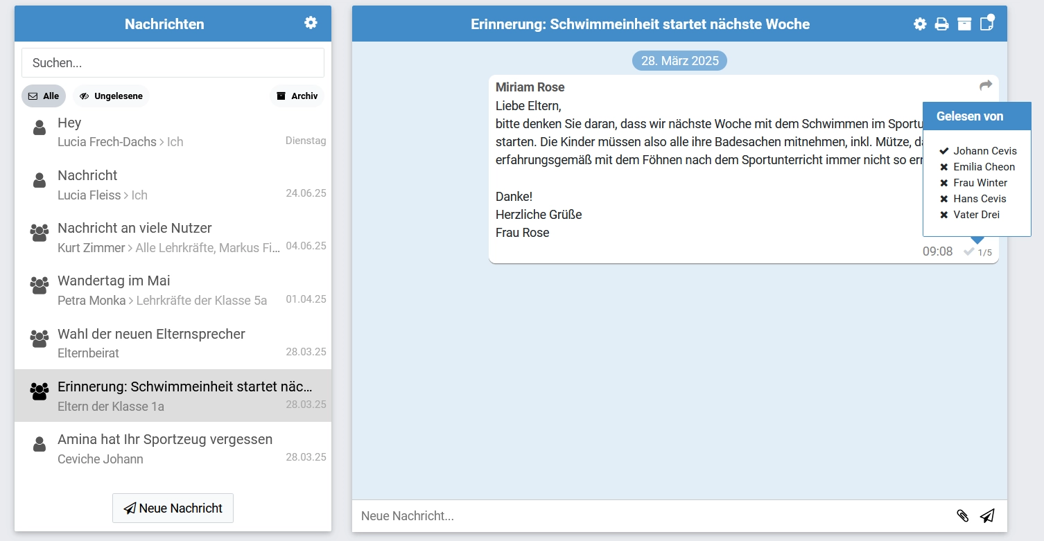 Lesebestätigung im Modul Nachrichten von Schulmanager Online