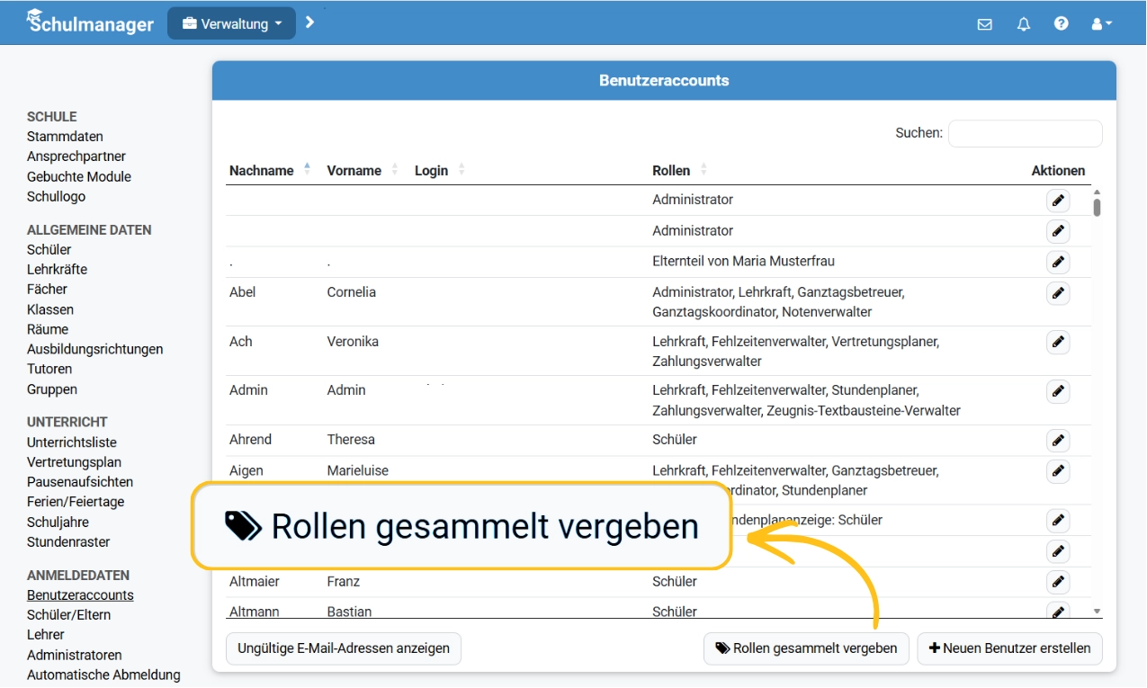 Rollen gesammelt an mehrere Personen vergeben