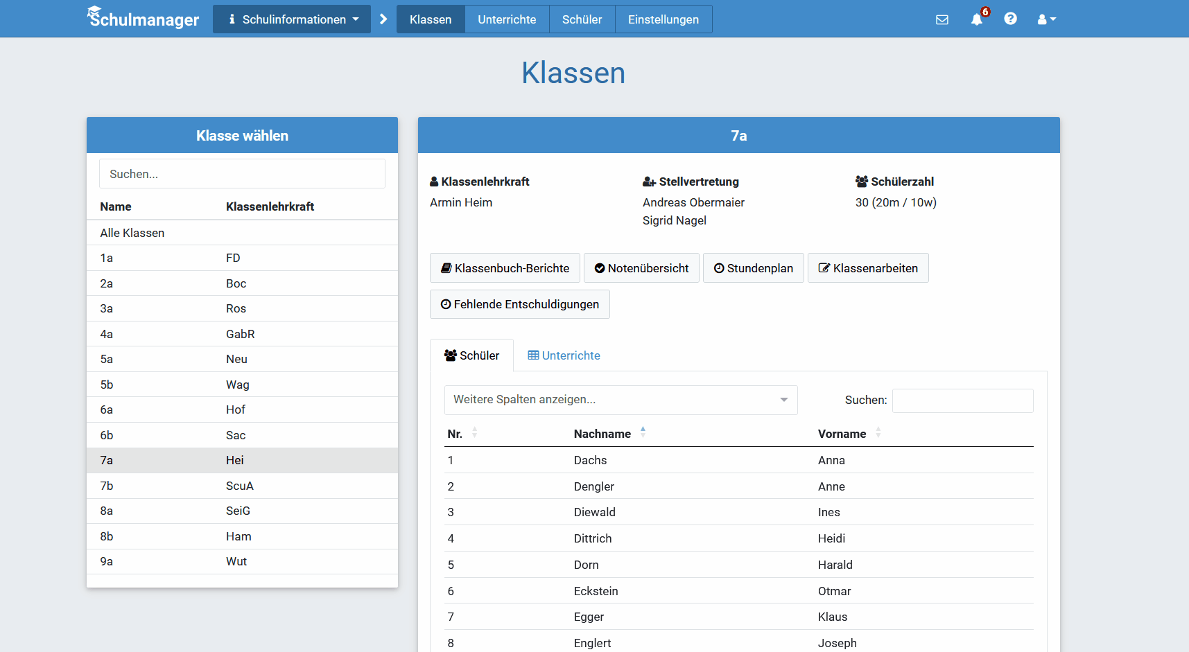 Schulinformationen: Anzeige und Export von Adressen