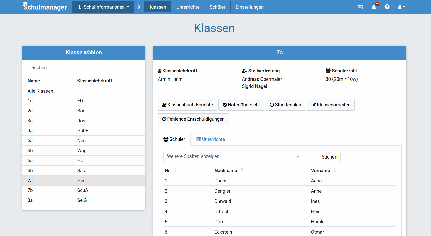 Modul Schulinformationen: Listen erstellen