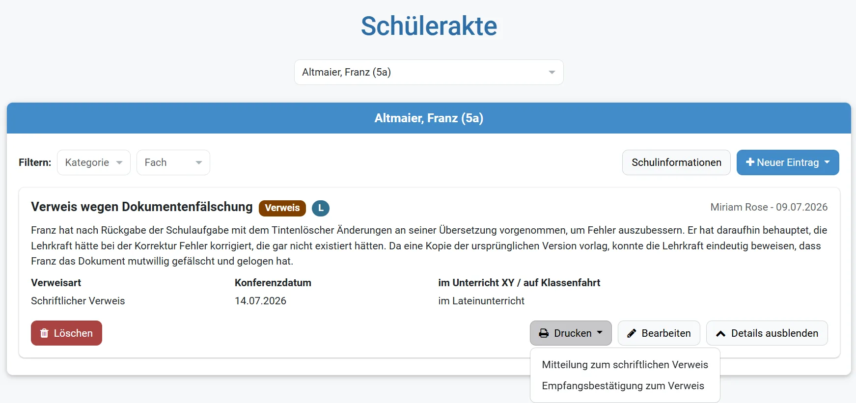 Überblick Schülerakte
