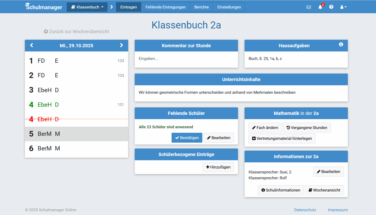Schülerbezogene Einträge im Klassenbuch erfassen