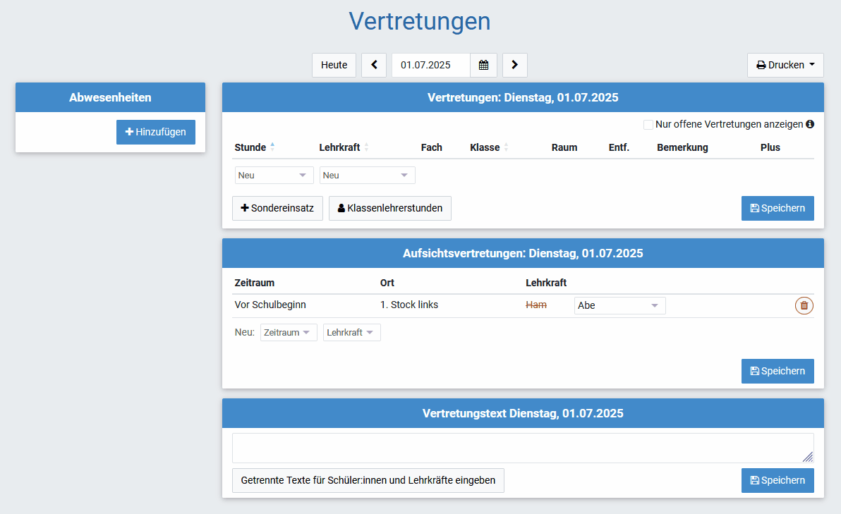 Veranstaltungen mit Teilgruppen im Modul Vertretungsplanung planen