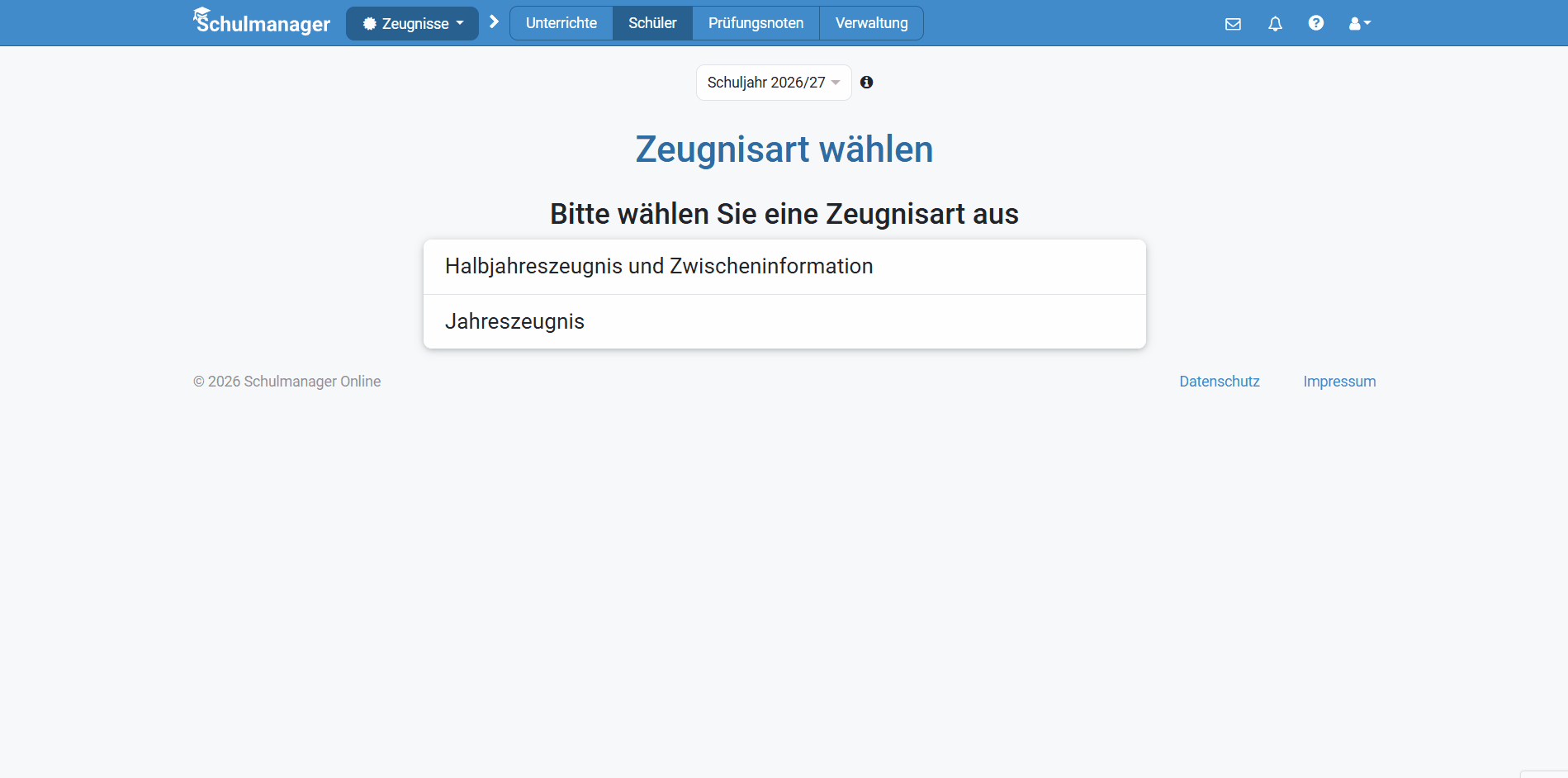 Zeugnisse vergangener Schuljahre bearbeiten